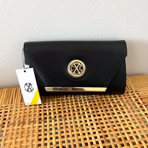 CXL by Christian Lacroix Glam Caviar Clutch in Black and Gold